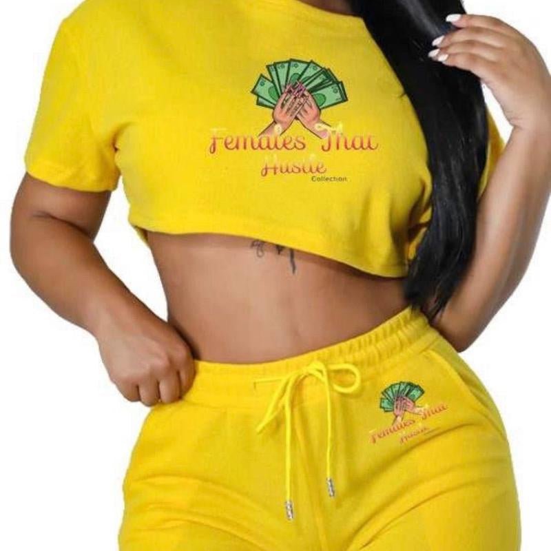 Women Clothing Casual Solid Color Jogger Biker Short Set Crop Top Two Piece Sets - Bela Fils BoutiqueBela Fils Boutique